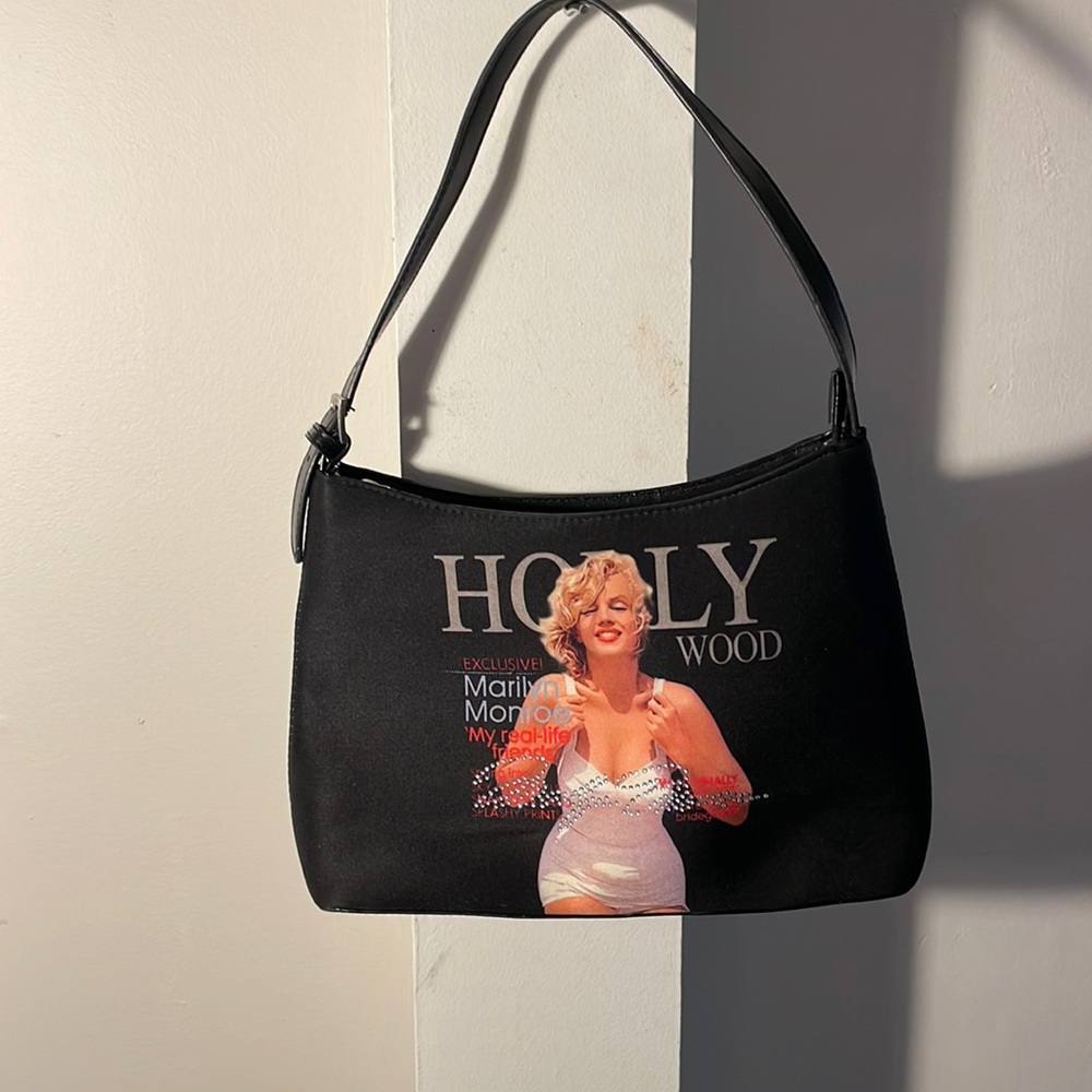 Marilyn Monroe Black Shoulder Bag with Pink and White Graphic